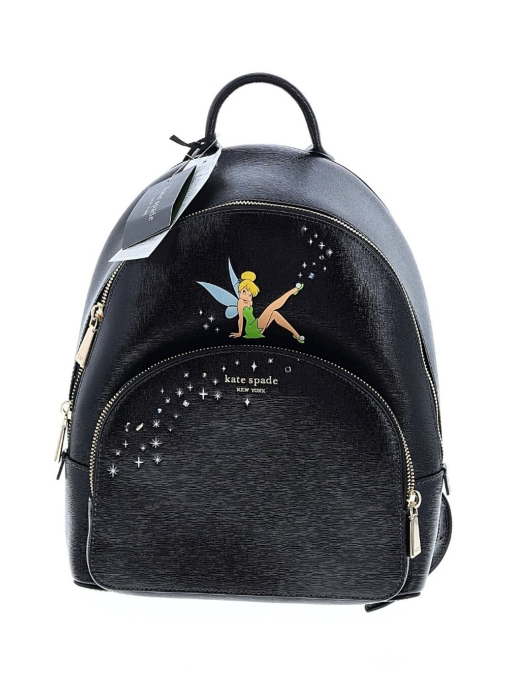 NWT Kate Spade x Disney Parks Tinker Bell Mini Backpack in Black Coated Leather